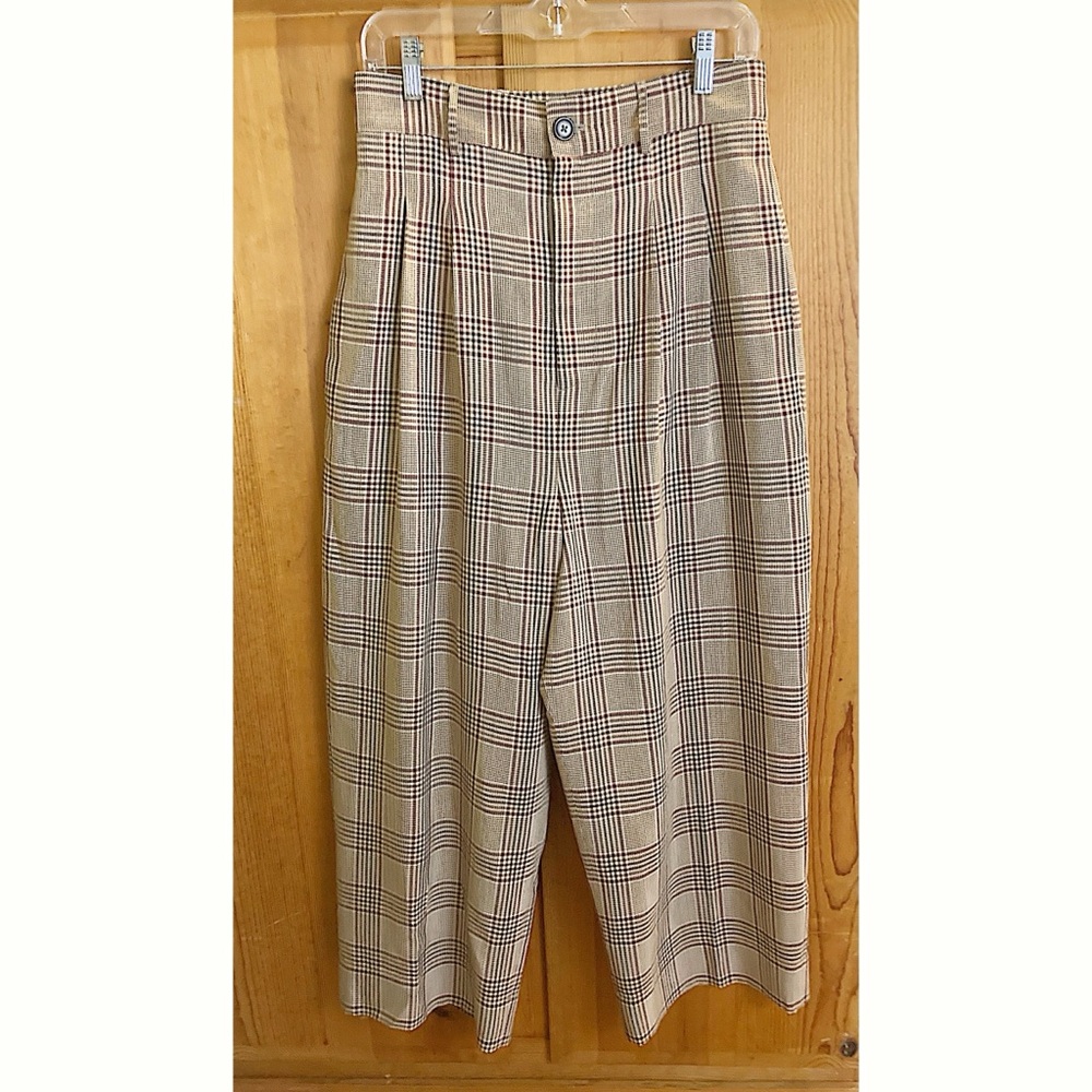 Caron Callahan Beige Plaid Cropped Pants